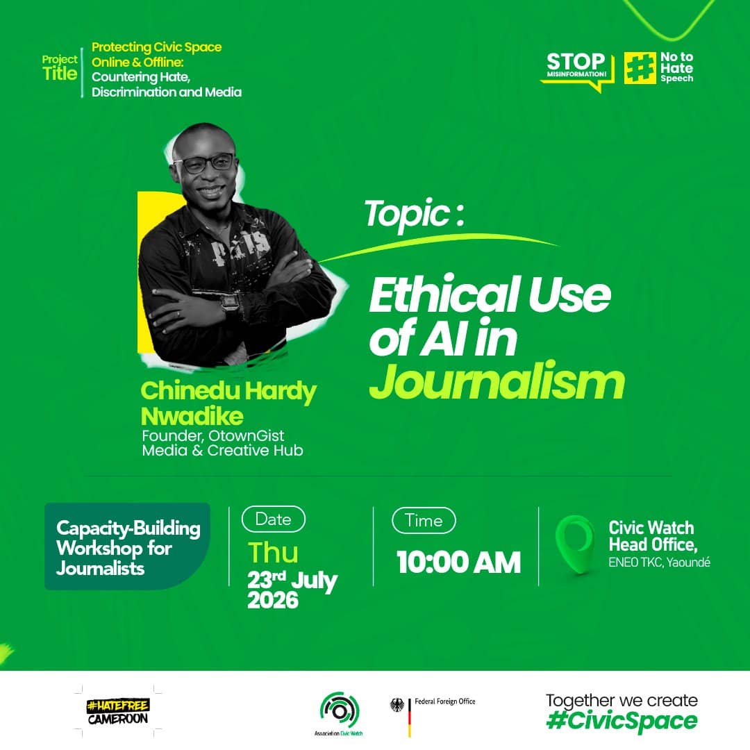 OtownGist Founder Chinedu Hardy Nwadike to Lead AI Ethics Session at Cameroon Journalism Workshop