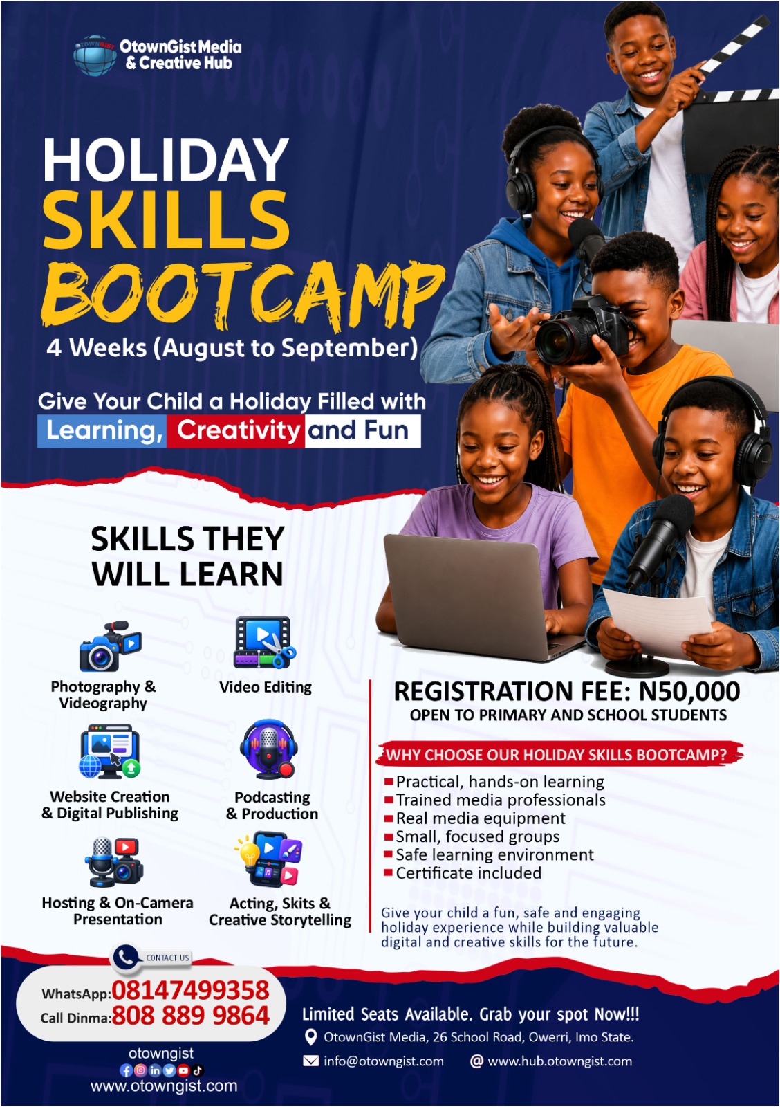 Children participating in the OtownGist Holiday Digital Skills Bootcamp in Owerri, Imo State.